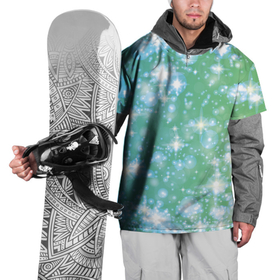 Накидка на куртку 3D с принтом Сияющие серебряные блестки на зелено голубом фоне в Тюмени, 100% полиэстер |  | 