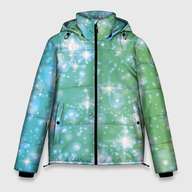Мужская зимняя куртка 3D с принтом Сияющие серебряные блестки на зелено голубом фоне в Тюмени, верх — 100% полиэстер; подкладка — 100% полиэстер; утеплитель — 100% полиэстер | длина ниже бедра, свободный силуэт Оверсайз. Есть воротник-стойка, отстегивающийся капюшон и ветрозащитная планка. 

Боковые карманы с листочкой на кнопках и внутренний карман на молнии. | 