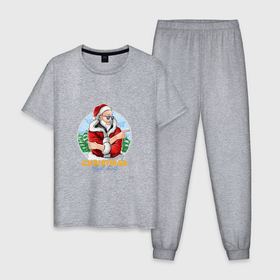 Мужская пижама хлопок с принтом Christmas night party , 100% хлопок | брюки и футболка прямого кроя, без карманов, на брюках мягкая резинка на поясе и по низу штанин
 | Тематика изображения на принте: 