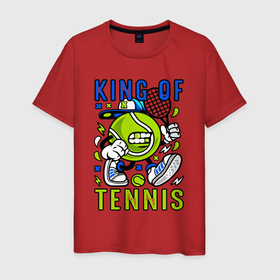 Мужская футболка хлопок с принтом Король тенниса мяч с ракеткой в Курске, 100% хлопок | прямой крой, круглый вырез горловины, длина до линии бедер, слегка спущенное плечо. | Тематика изображения на принте: 