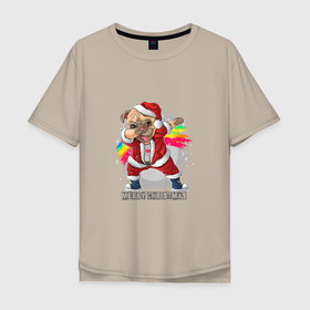 Мужская футболка хлопок Oversize с принтом Dog christmas в Санкт-Петербурге, 100% хлопок | свободный крой, круглый ворот, “спинка” длиннее передней части | 