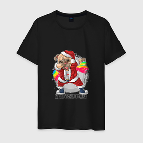 Мужская футболка хлопок с принтом Dog christmas в Петрозаводске, 100% хлопок | прямой крой, круглый вырез горловины, длина до линии бедер, слегка спущенное плечо. | 