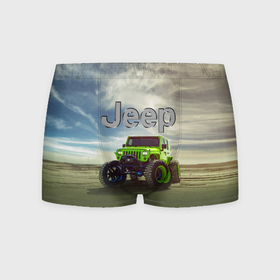Мужские трусы 3D с принтом Chrysler Jeep Rubicon в пустыне в Петрозаводске, 50% хлопок, 50% полиэстер | классическая посадка, на поясе мягкая тканевая резинка | 