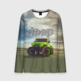 Мужской лонгслив 3D с принтом Chrysler Jeep Rubicon в пустыне в Кировске, 100% полиэстер | длинные рукава, круглый вырез горловины, полуприлегающий силуэт | Тематика изображения на принте: 