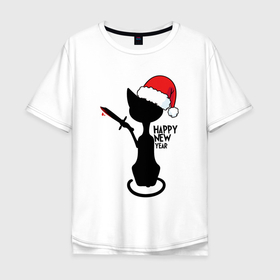 Мужская футболка хлопок Oversize с принтом Happy new year weapon kat в Белгороде, 100% хлопок | свободный крой, круглый ворот, “спинка” длиннее передней части | 