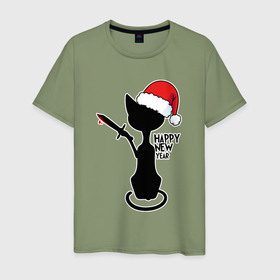 Мужская футболка хлопок с принтом Happy new year weapon kat в Белгороде, 100% хлопок | прямой крой, круглый вырез горловины, длина до линии бедер, слегка спущенное плечо. | 