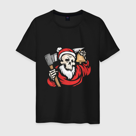 Мужская футболка хлопок с принтом Санта с косой в Санкт-Петербурге, 100% хлопок | прямой крой, круглый вырез горловины, длина до линии бедер, слегка спущенное плечо. | 