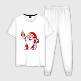 Мужская пижама хлопок с принтом Санта весельчак в Тюмени, 100% хлопок | брюки и футболка прямого кроя, без карманов, на брюках мягкая резинка на поясе и по низу штанин
 | 