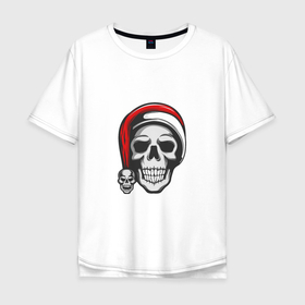 Мужская футболка хлопок Oversize с принтом Новогодний черепок , 100% хлопок | свободный крой, круглый ворот, “спинка” длиннее передней части | Тематика изображения на принте: 