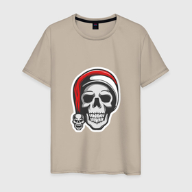 Мужская футболка хлопок с принтом Новогодний черепок , 100% хлопок | прямой крой, круглый вырез горловины, длина до линии бедер, слегка спущенное плечо. | Тематика изображения на принте: 