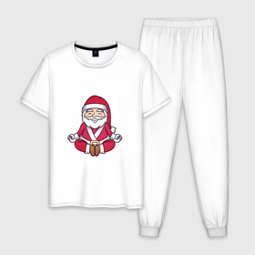 Мужская пижама хлопок с принтом Санта релакс в Екатеринбурге, 100% хлопок | брюки и футболка прямого кроя, без карманов, на брюках мягкая резинка на поясе и по низу штанин
 | Тематика изображения на принте: 