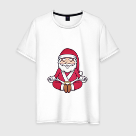 Мужская футболка хлопок с принтом Санта релакс в Екатеринбурге, 100% хлопок | прямой крой, круглый вырез горловины, длина до линии бедер, слегка спущенное плечо. | Тематика изображения на принте: 