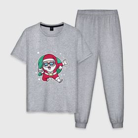 Мужская пижама хлопок с принтом Snowy Santa в Тюмени, 100% хлопок | брюки и футболка прямого кроя, без карманов, на брюках мягкая резинка на поясе и по низу штанин
 | 