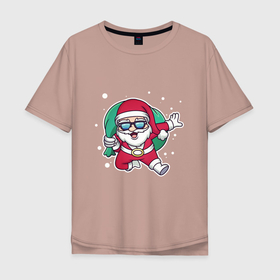 Мужская футболка хлопок Oversize с принтом Snowy Santa в Кировске, 100% хлопок | свободный крой, круглый ворот, “спинка” длиннее передней части | Тематика изображения на принте: 