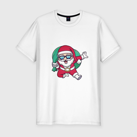 Мужская футболка хлопок Slim с принтом Snowy Santa в Тюмени, 92% хлопок, 8% лайкра | приталенный силуэт, круглый вырез ворота, длина до линии бедра, короткий рукав | 