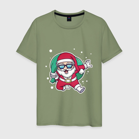Мужская футболка хлопок с принтом Snowy Santa в Тюмени, 100% хлопок | прямой крой, круглый вырез горловины, длина до линии бедер, слегка спущенное плечо. | Тематика изображения на принте: 