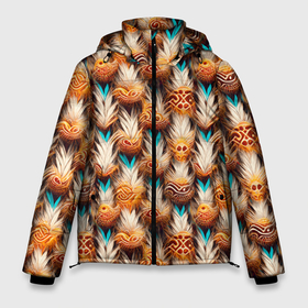 Мужская зимняя куртка 3D с принтом Боевое одеяние шамана в Екатеринбурге, верх — 100% полиэстер; подкладка — 100% полиэстер; утеплитель — 100% полиэстер | длина ниже бедра, свободный силуэт Оверсайз. Есть воротник-стойка, отстегивающийся капюшон и ветрозащитная планка. 

Боковые карманы с листочкой на кнопках и внутренний карман на молнии. | 