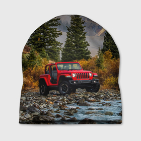 Шапка 3D с принтом Chrysler Jeep Wrangler Rubicon в горах в Кировске, 100% полиэстер | универсальный размер, печать по всей поверхности изделия | Тематика изображения на принте: 