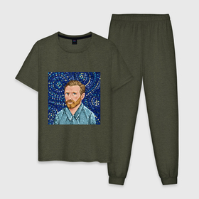 Мужская пижама хлопок с принтом Винсент Ван Гог художник в Екатеринбурге, 100% хлопок | брюки и футболка прямого кроя, без карманов, на брюках мягкая резинка на поясе и по низу штанин
 | 