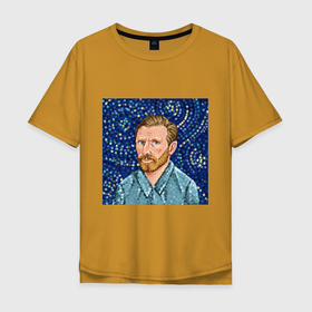 Мужская футболка хлопок Oversize с принтом Винсент Ван Гог художник в Екатеринбурге, 100% хлопок | свободный крой, круглый ворот, “спинка” длиннее передней части | 