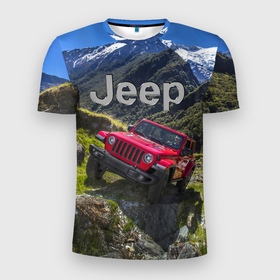 Мужская футболка 3D Slim с принтом Chrysler Jeep Wrangler Rubicon   горы в Тюмени, 100% полиэстер с улучшенными характеристиками | приталенный силуэт, круглая горловина, широкие плечи, сужается к линии бедра | Тематика изображения на принте: 