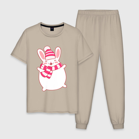 Мужская пижама хлопок с принтом Радостный круглый кролик , 100% хлопок | брюки и футболка прямого кроя, без карманов, на брюках мягкая резинка на поясе и по низу штанин
 | 