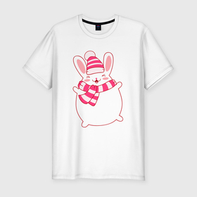 Мужская футболка хлопок Slim с принтом Радостный круглый кролик в Санкт-Петербурге, 92% хлопок, 8% лайкра | приталенный силуэт, круглый вырез ворота, длина до линии бедра, короткий рукав | 