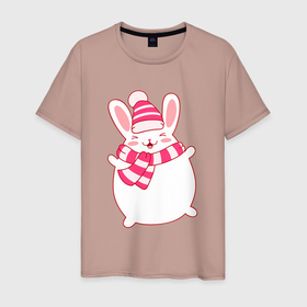 Мужская футболка хлопок с принтом Радостный круглый кролик в Кировске, 100% хлопок | прямой крой, круглый вырез горловины, длина до линии бедер, слегка спущенное плечо. | 