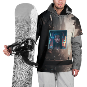Накидка на куртку 3D с принтом Девушка во мраке киберпанк города в Курске, 100% полиэстер |  | 