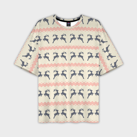 Мужская футболка oversize 3D с принтом Символический Новогодний узор с оленями в Екатеринбурге,  |  | 