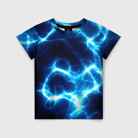 Детская футболка 3D с принтом Молния грозовая   электрические разряды в Екатеринбурге, 100% гипоаллергенный полиэфир | прямой крой, круглый вырез горловины, длина до линии бедер, чуть спущенное плечо, ткань немного тянется | 