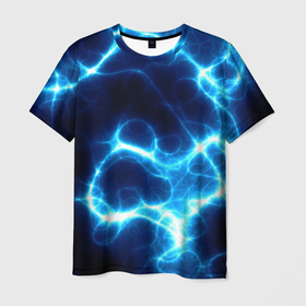Мужская футболка 3D с принтом Молния грозовая   электрические разряды в Санкт-Петербурге, 100% полиэфир | прямой крой, круглый вырез горловины, длина до линии бедер | 