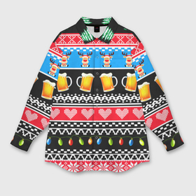Мужская рубашка oversize 3D с принтом Узор с пивом и оленями в Санкт-Петербурге,  |  | 