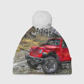 Шапка 3D c помпоном с принтом Chrysler Jeep Wrangler Rubicon на горной дороге в Курске, 100% полиэстер | универсальный размер, печать по всей поверхности изделия | 