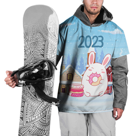Накидка на куртку 3D с принтом Кролик ест пончики в Тюмени, 100% полиэстер |  | Тематика изображения на принте: 