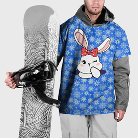 Накидка на куртку 3D с принтом Зайка на фоне снежинок в Кировске, 100% полиэстер |  | 
