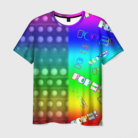 Мужская футболка 3D с принтом Pop it радуга в Петрозаводске, 100% полиэфир | прямой крой, круглый вырез горловины, длина до линии бедер | Тематика изображения на принте: 