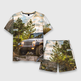 Мужской костюм с шортами 3D с принтом Chrysler Jeep Wrangler Rubicon на природе ,  |  | Тематика изображения на принте: 