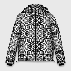 Мужская зимняя куртка 3D с принтом Белое кружево на черном в Новосибирске, верх — 100% полиэстер; подкладка — 100% полиэстер; утеплитель — 100% полиэстер | длина ниже бедра, свободный силуэт Оверсайз. Есть воротник-стойка, отстегивающийся капюшон и ветрозащитная планка. 

Боковые карманы с листочкой на кнопках и внутренний карман на молнии. | 
