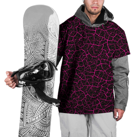 Накидка на куртку 3D с принтом Абстрактные розовые узоры в виде трещин на чёрном фоне в Петрозаводске, 100% полиэстер |  | 