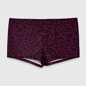 Мужские купальные плавки 3D с принтом Абстрактные розовые узоры в виде трещин на чёрном фоне в Курске, Полиэстер 85%, Спандекс 15% |  | 