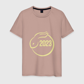Мужская футболка хлопок с принтом Лунный кролик 2023 минимализм в Екатеринбурге, 100% хлопок | прямой крой, круглый вырез горловины, длина до линии бедер, слегка спущенное плечо. | 