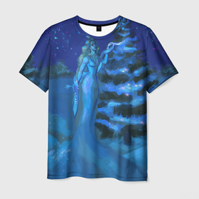Мужская футболка 3D с принтом Зима укрывает снегом елки , 100% полиэфир | прямой крой, круглый вырез горловины, длина до линии бедер | 