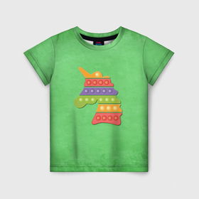 Детская футболка 3D с принтом Поп ит единорог на траве в Тюмени, 100% гипоаллергенный полиэфир | прямой крой, круглый вырез горловины, длина до линии бедер, чуть спущенное плечо, ткань немного тянется | Тематика изображения на принте: 
