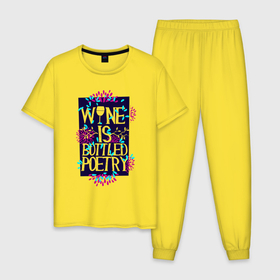 Мужская пижама хлопок с принтом Вино   это поэзия в бутылках в Петрозаводске, 100% хлопок | брюки и футболка прямого кроя, без карманов, на брюках мягкая резинка на поясе и по низу штанин
 | 