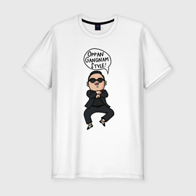 Мужская футболка хлопок Slim с принтом PSY   Gangnam style в Белгороде, 92% хлопок, 8% лайкра | приталенный силуэт, круглый вырез ворота, длина до линии бедра, короткий рукав | 