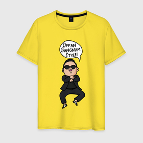 Мужская футболка хлопок с принтом PSY   Gangnam style в Петрозаводске, 100% хлопок | прямой крой, круглый вырез горловины, длина до линии бедер, слегка спущенное плечо. | 