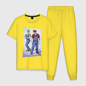 Мужская пижама хлопок с принтом Марио и Луиджи   крутые чуваки   стилизация в Новосибирске, 100% хлопок | брюки и футболка прямого кроя, без карманов, на брюках мягкая резинка на поясе и по низу штанин
 | 