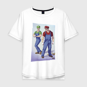 Мужская футболка хлопок Oversize с принтом Марио и Луиджи   крутые чуваки   стилизация в Тюмени, 100% хлопок | свободный крой, круглый ворот, “спинка” длиннее передней части | 