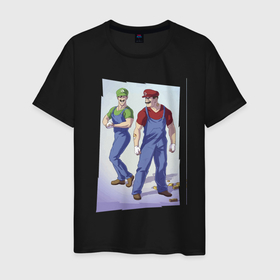 Мужская футболка хлопок с принтом Марио и Луиджи   крутые чуваки   стилизация в Белгороде, 100% хлопок | прямой крой, круглый вырез горловины, длина до линии бедер, слегка спущенное плечо. | Тематика изображения на принте: 